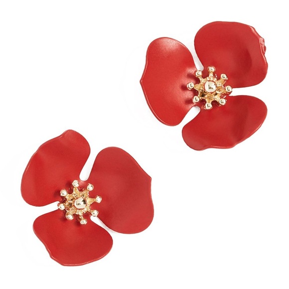 Anthropologie Red Dogwood Flower Post Earrings
